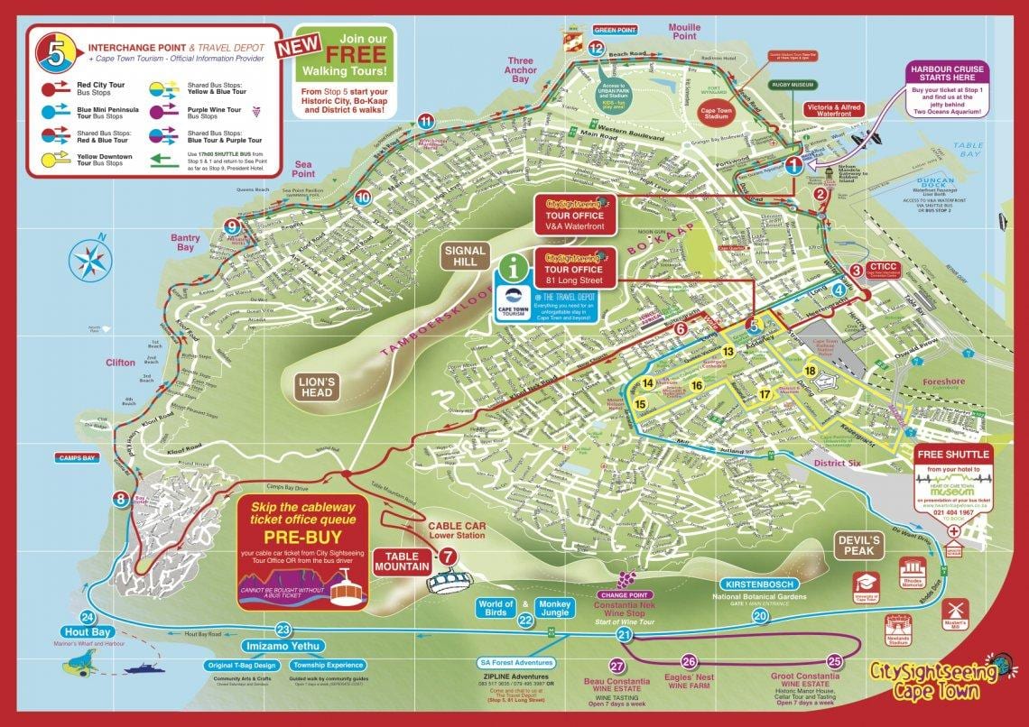 地図のケープタウン市内観光バス