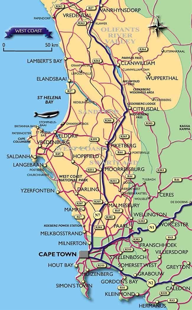 地図のケープタウンの海岸線