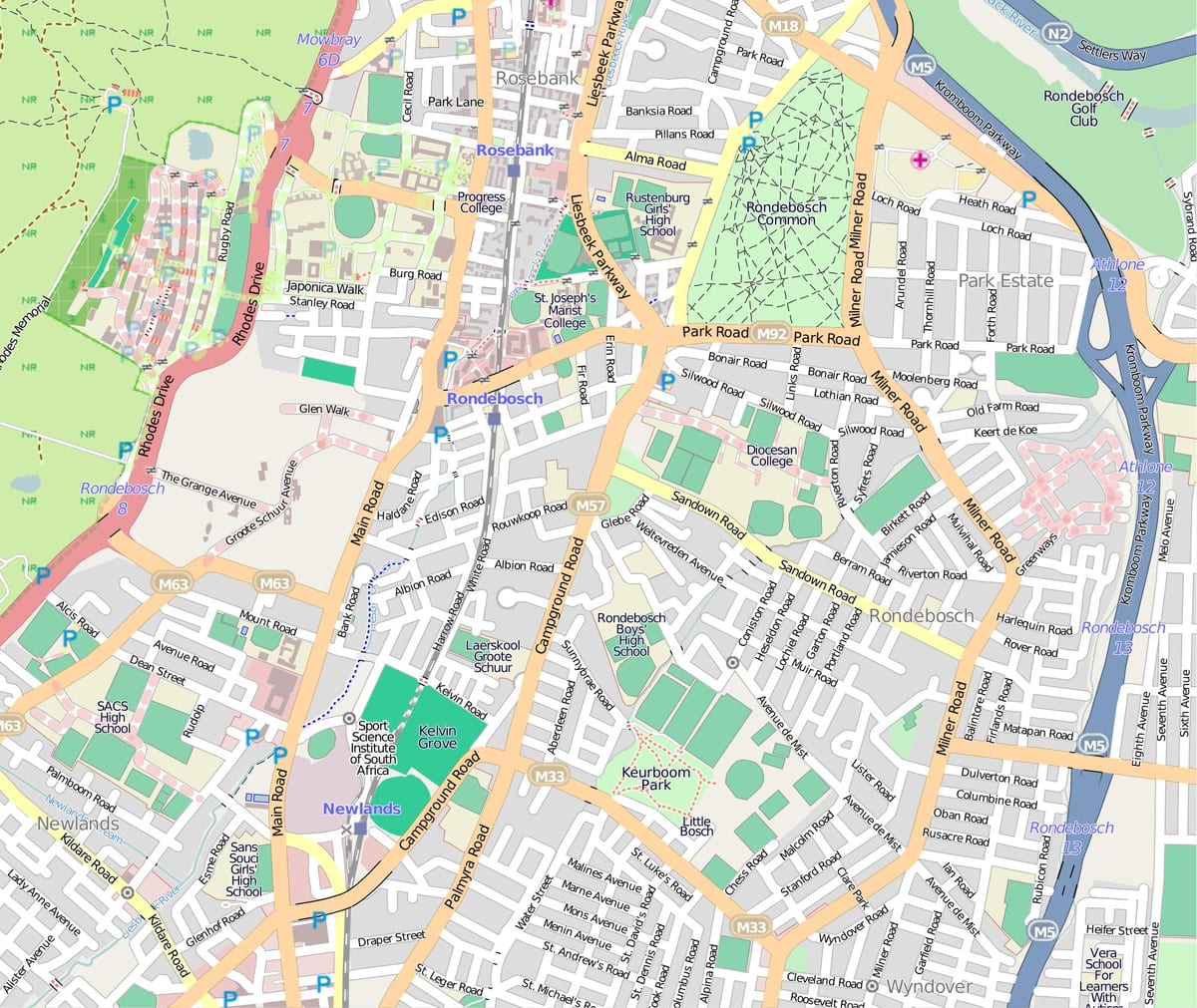 地図rondeboschケープタウン