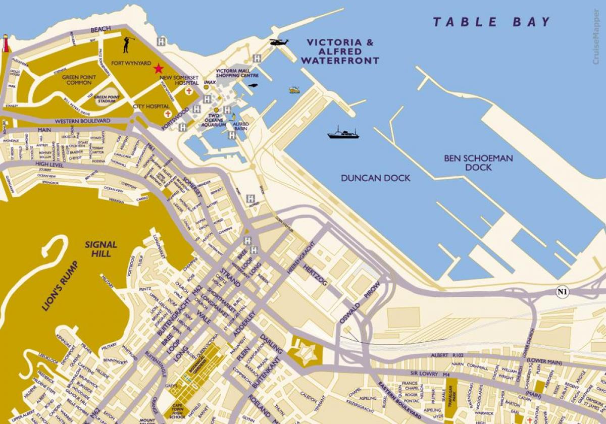 地図のケープタウンのクルーズターミナル