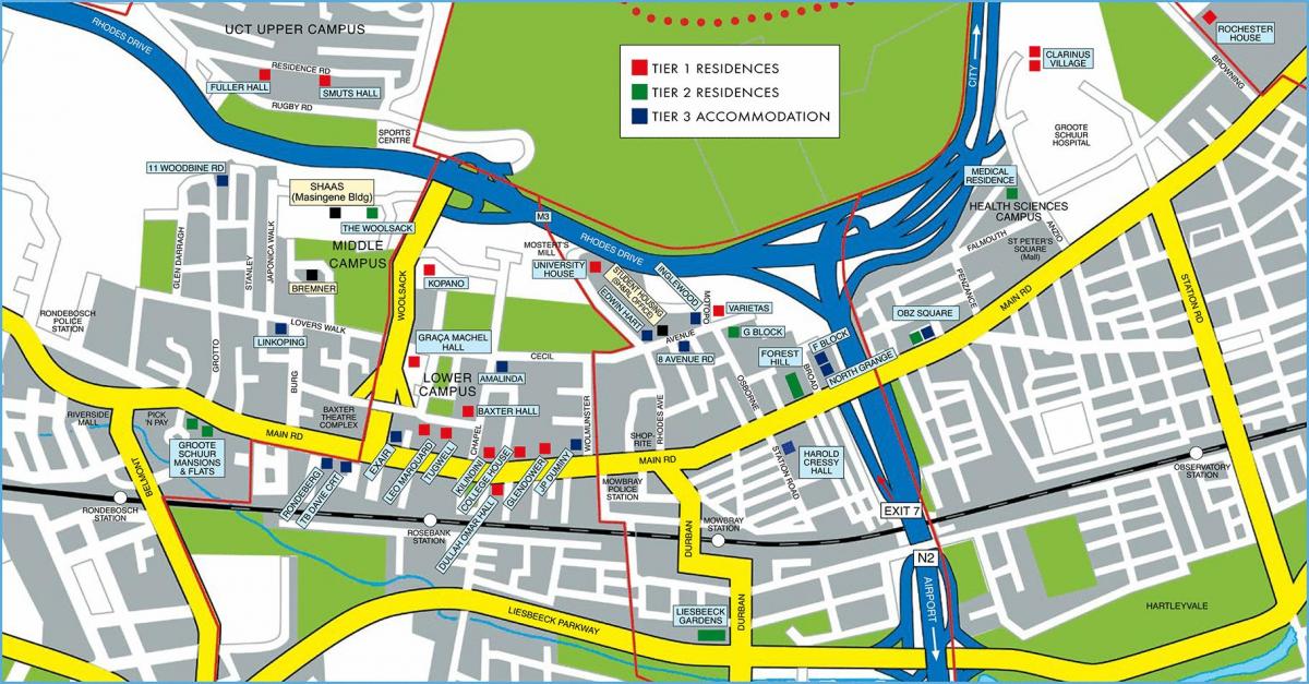 地図の南アフリカのケープタウン大学