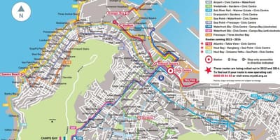 地図の黄金の矢印のバスルート
