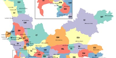 地図の西ケープ近郊